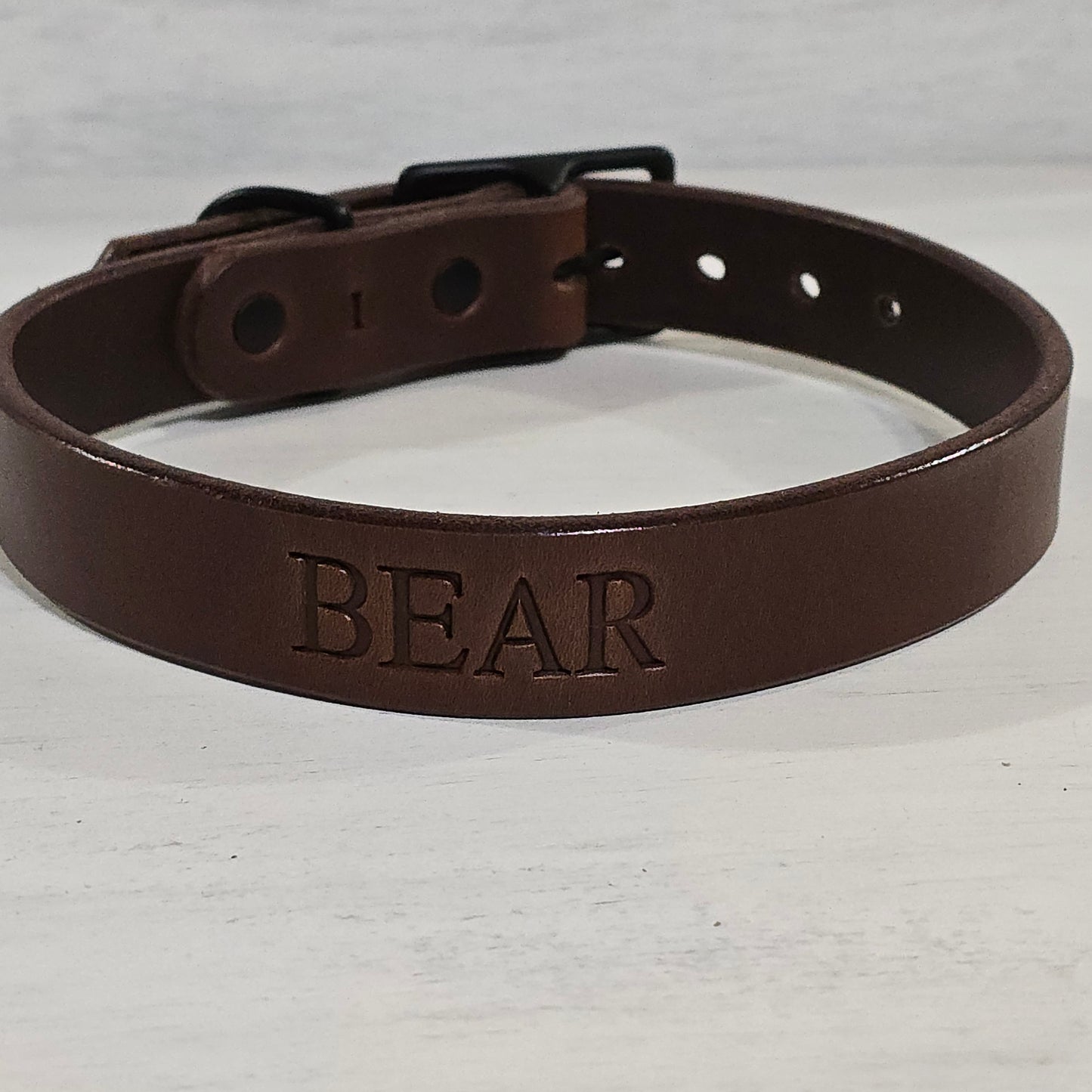 Personalized Brown Leather Dog Collar, Handmade in U.S.A.