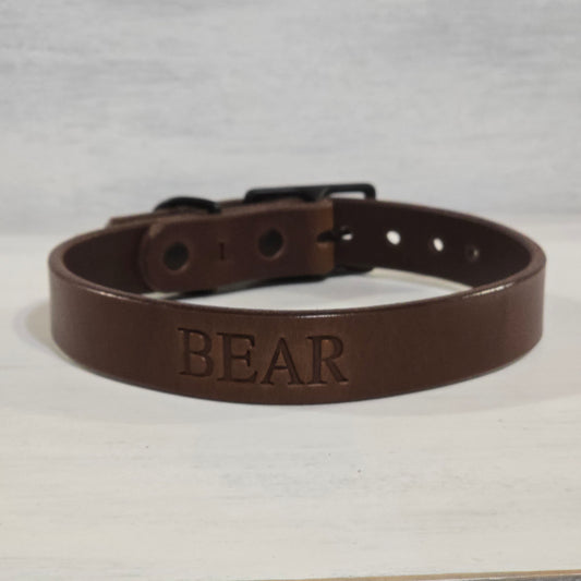 Personalized Brown Leather Dog Collar, Handmade in U.S.A.