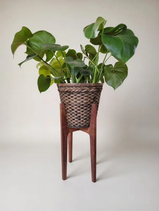 Handmade Solid Walnut Plant Stand - Mid Century Modern Design, Made in USA