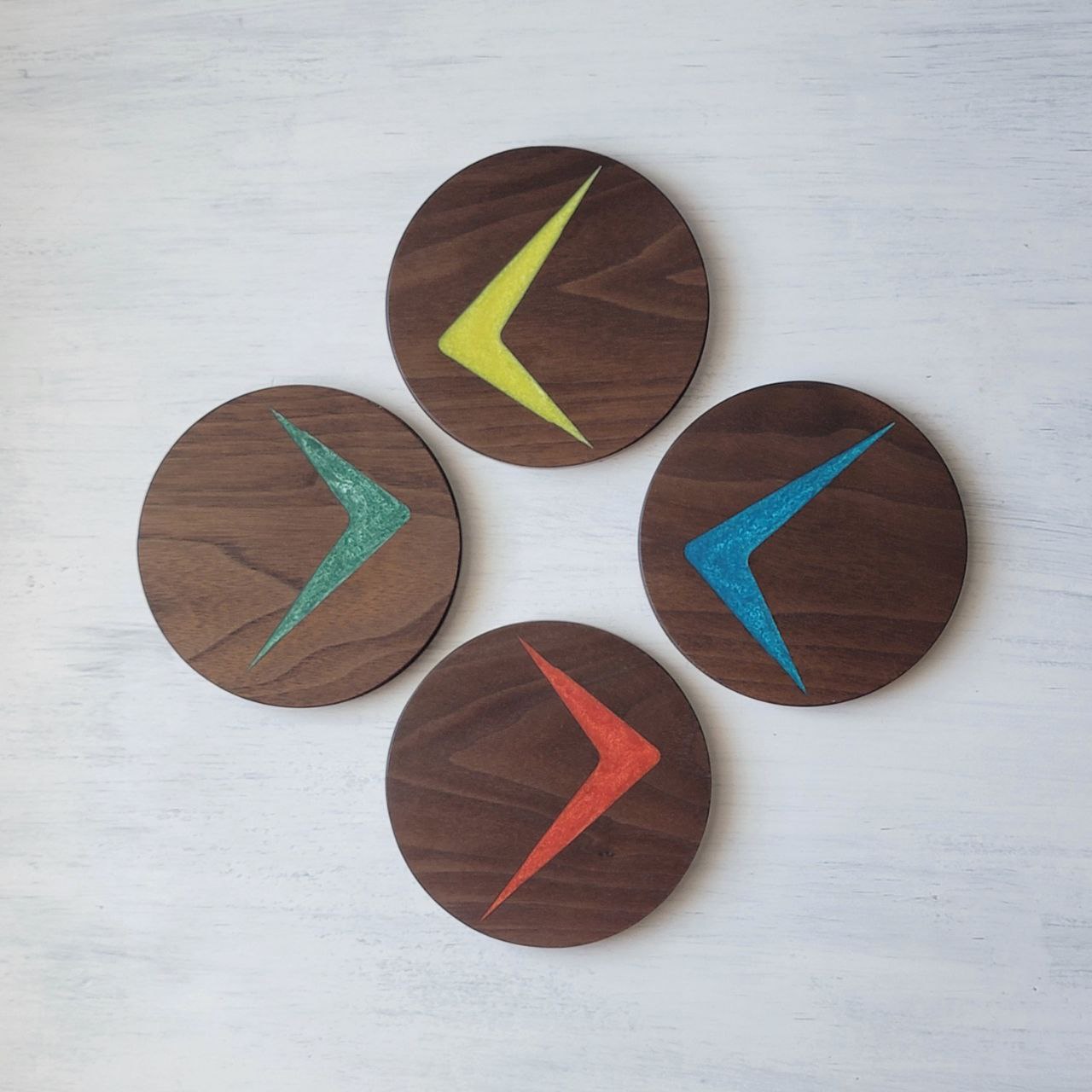 Atomic Starburst Wood Coaster Set