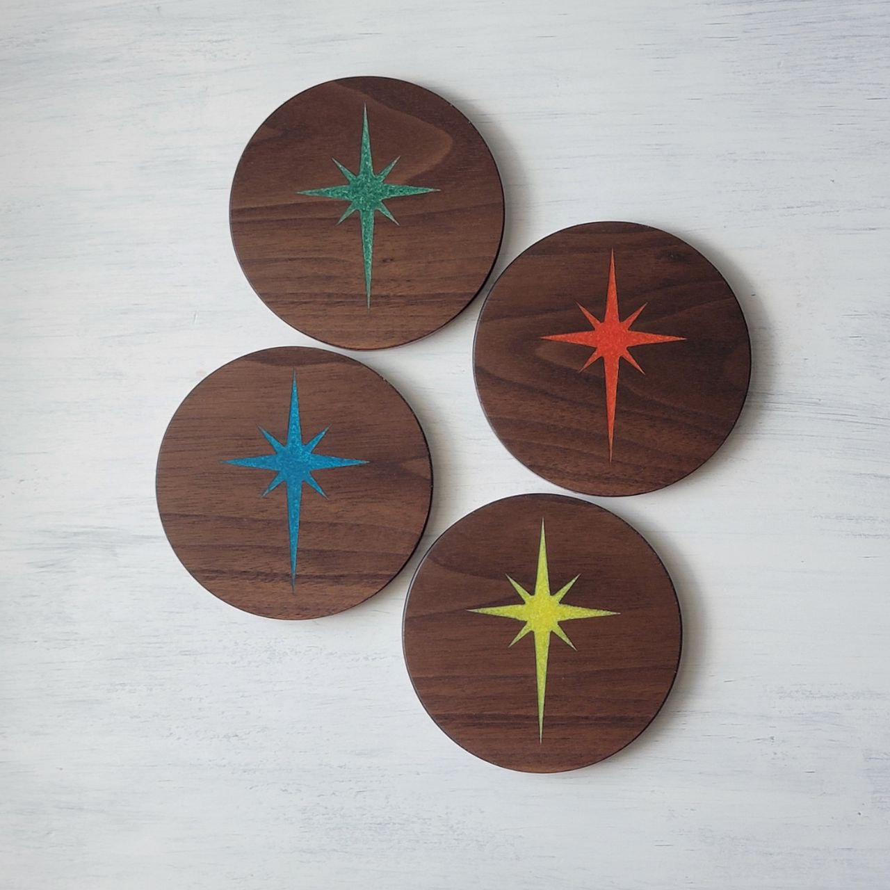 Atomic Starburst Wood Coaster Set