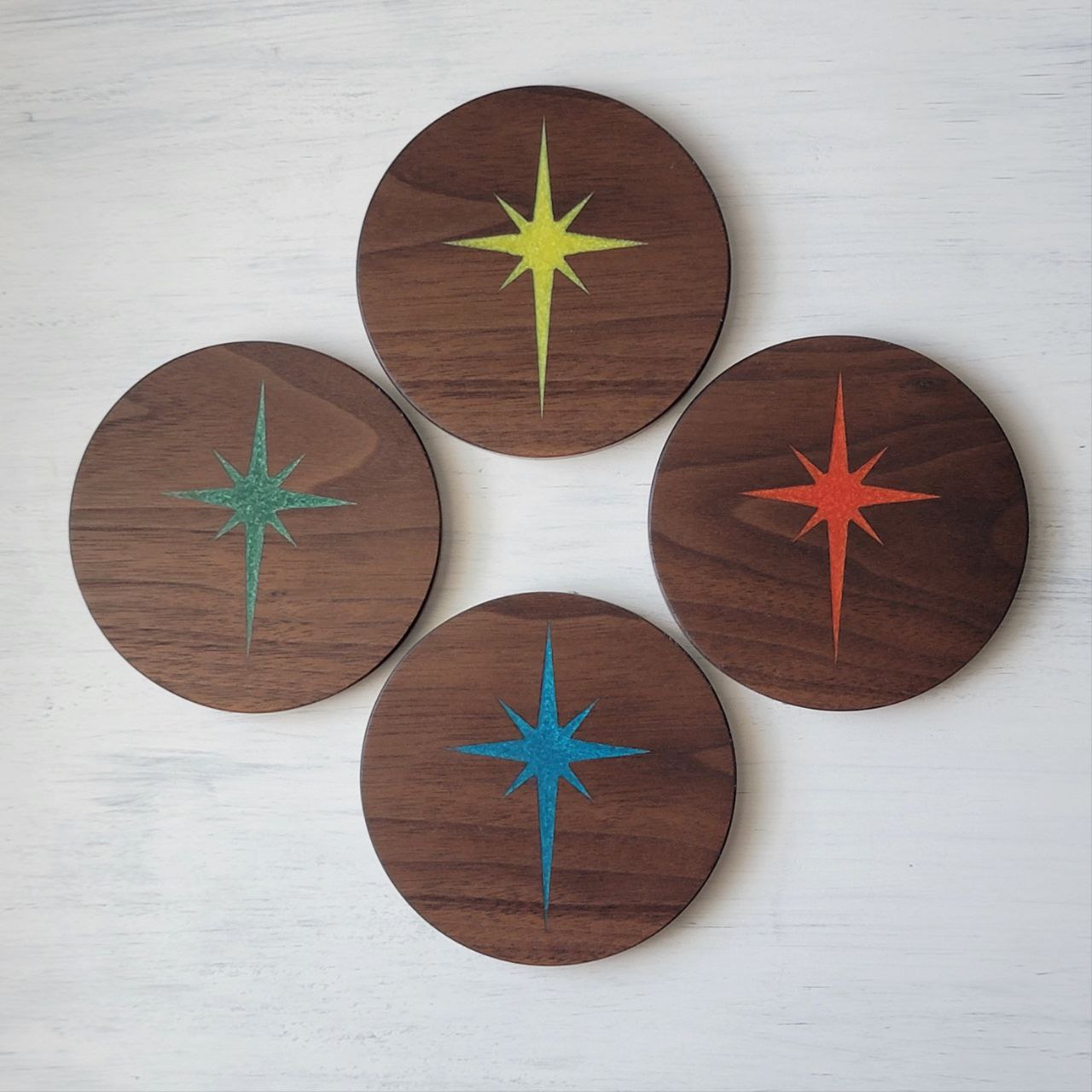 Atomic Starburst Wood Coaster Set