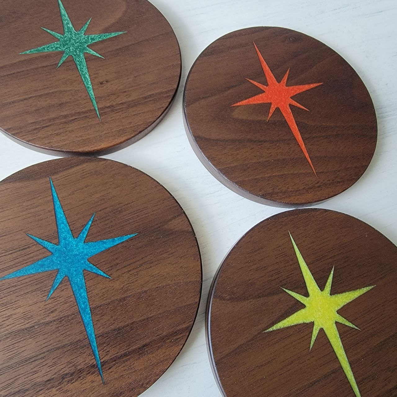 Atomic Starburst Wood Coaster Set