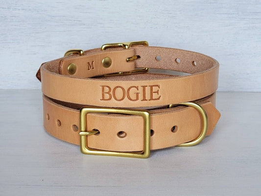 Personalized Natural Leather Dog Collar, Handmade in U.S.A.