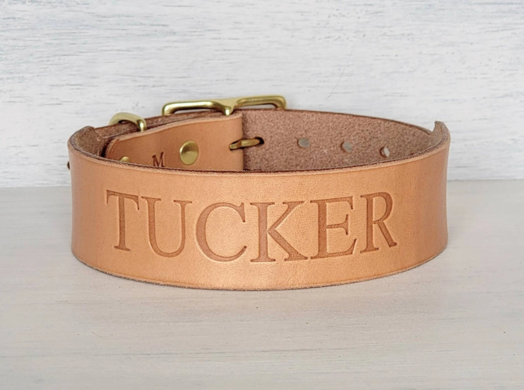 Natural Tapered Wide Leather Dog Collar, Made In The U.S.A.