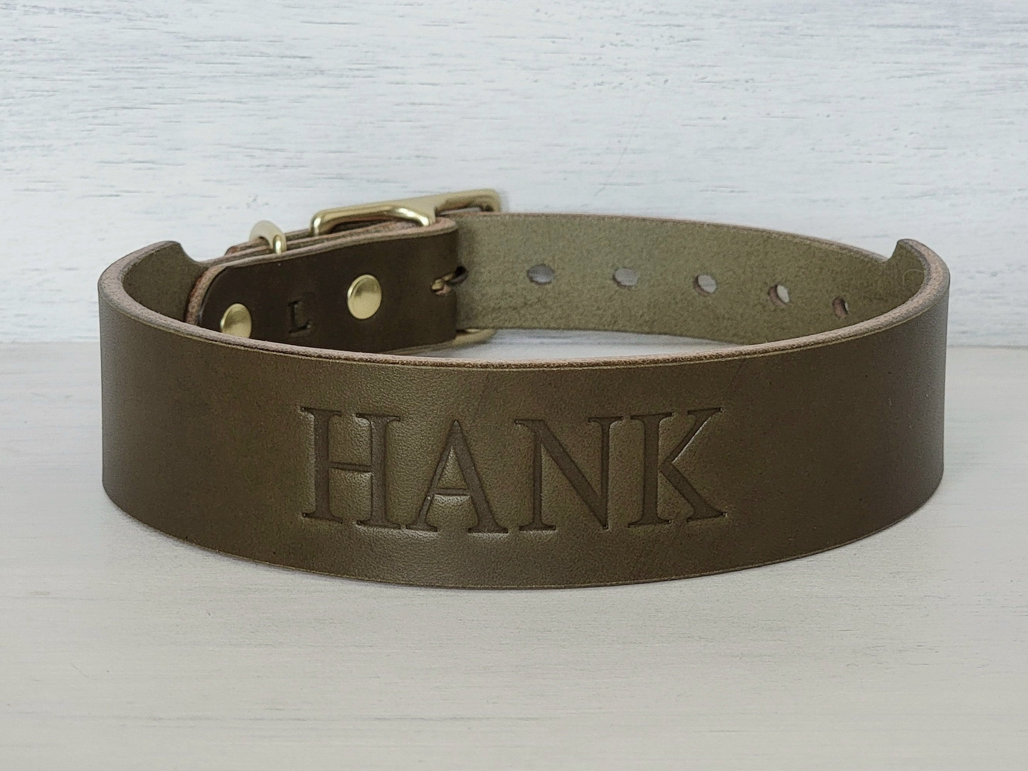 Olive Tapered Wide Leather Dog Collar, Made In The U.S.A.