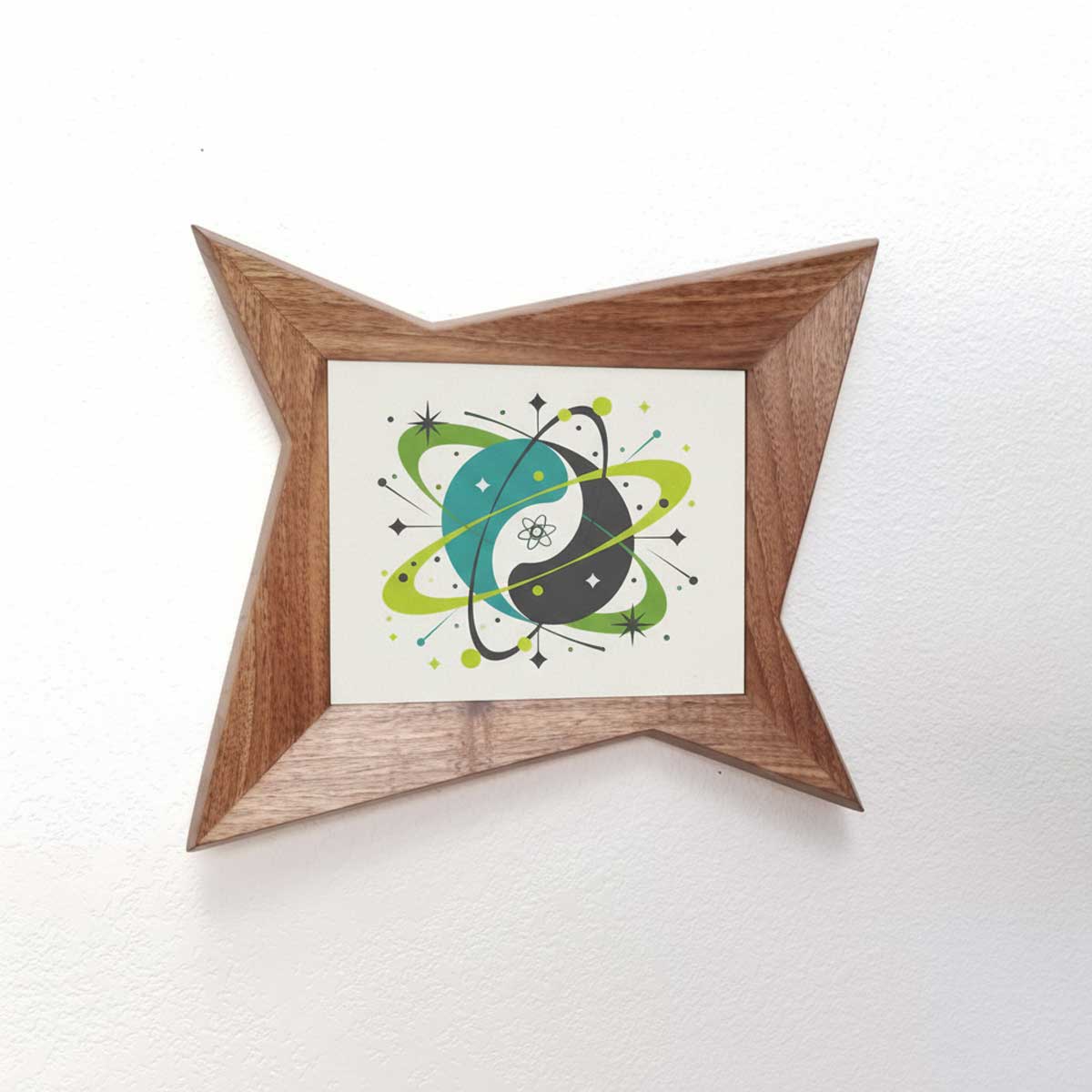 The Warped Atomic Fin - Forced Perspective Mid-Century Modern Frame in Walnut