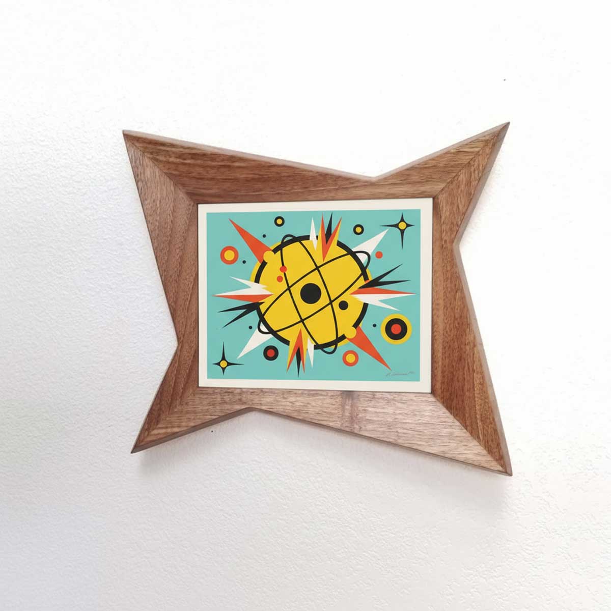 The Warped Atomic Fin - Forced Perspective Mid-Century Modern Frame in Walnut