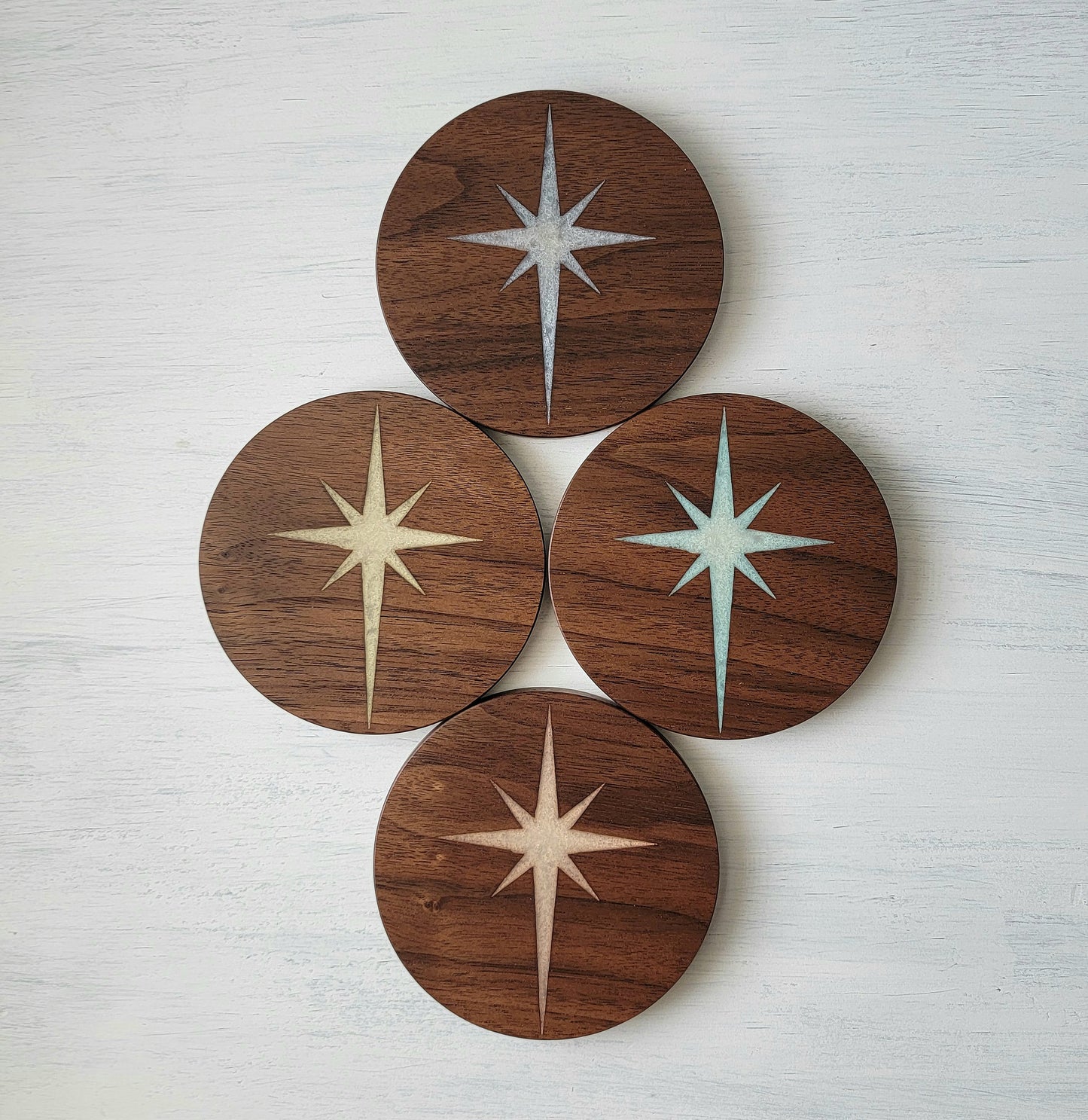 Atomic Starburst Wood Coaster Set