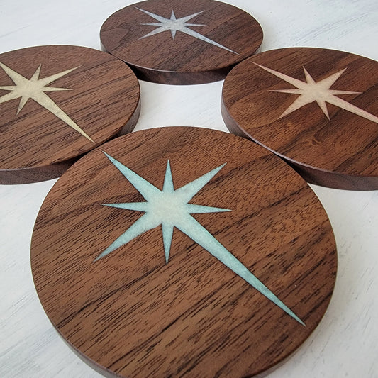 Atomic Starburst Wood Coaster Set