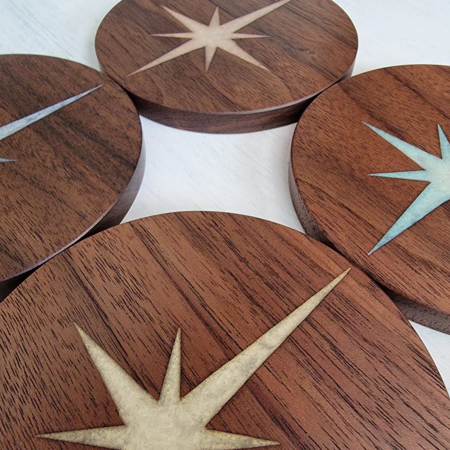 Atomic Starburst Wood Coaster Set